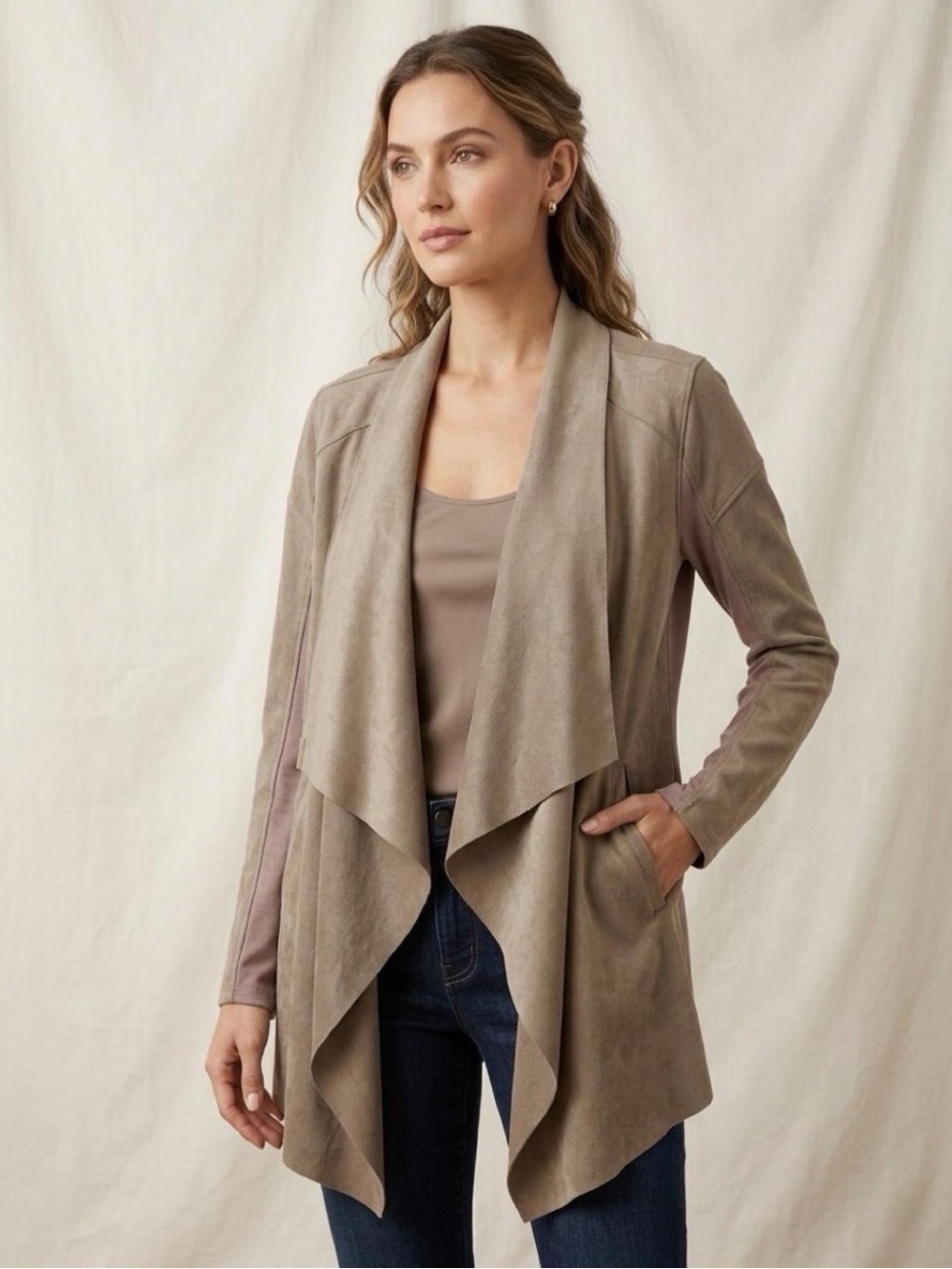 BLANKNYC Cloud Nine Drape Faux Suede Jacket
